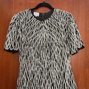 Stenay Black 100% Silk Top with Silver Sequin Design